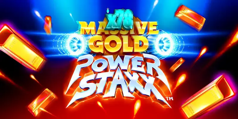 Tampilan visual futuristik dari slot Massive Gold Power Staxx dengan latar belakang galaksi.