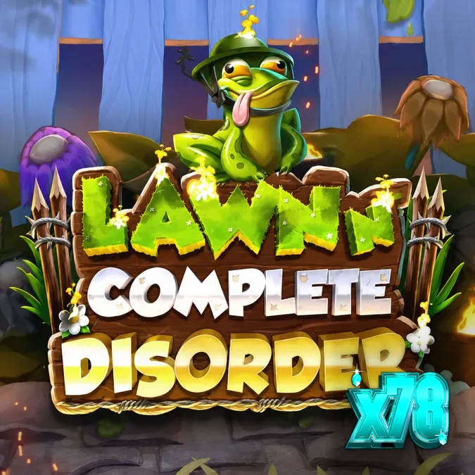 Tampilan visual slot Lawn N’ Complete Disorder dengan karakter sayuran mutan dan gnome